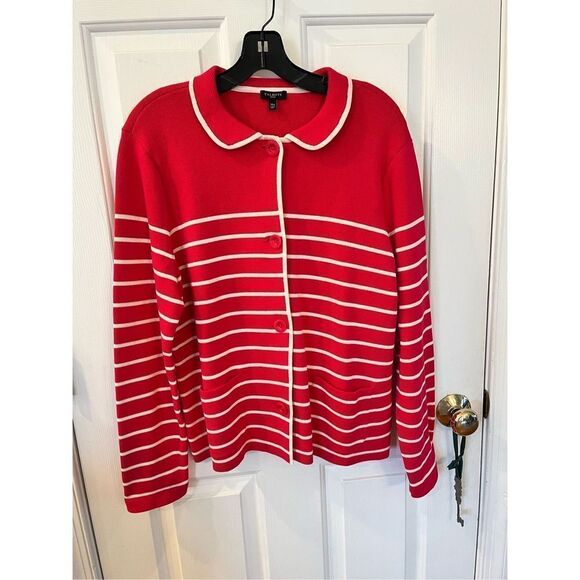 Talbots Fuschia Striped Cardigan Sweater Jacket sz XLP NWOT - Picture 1 of 9